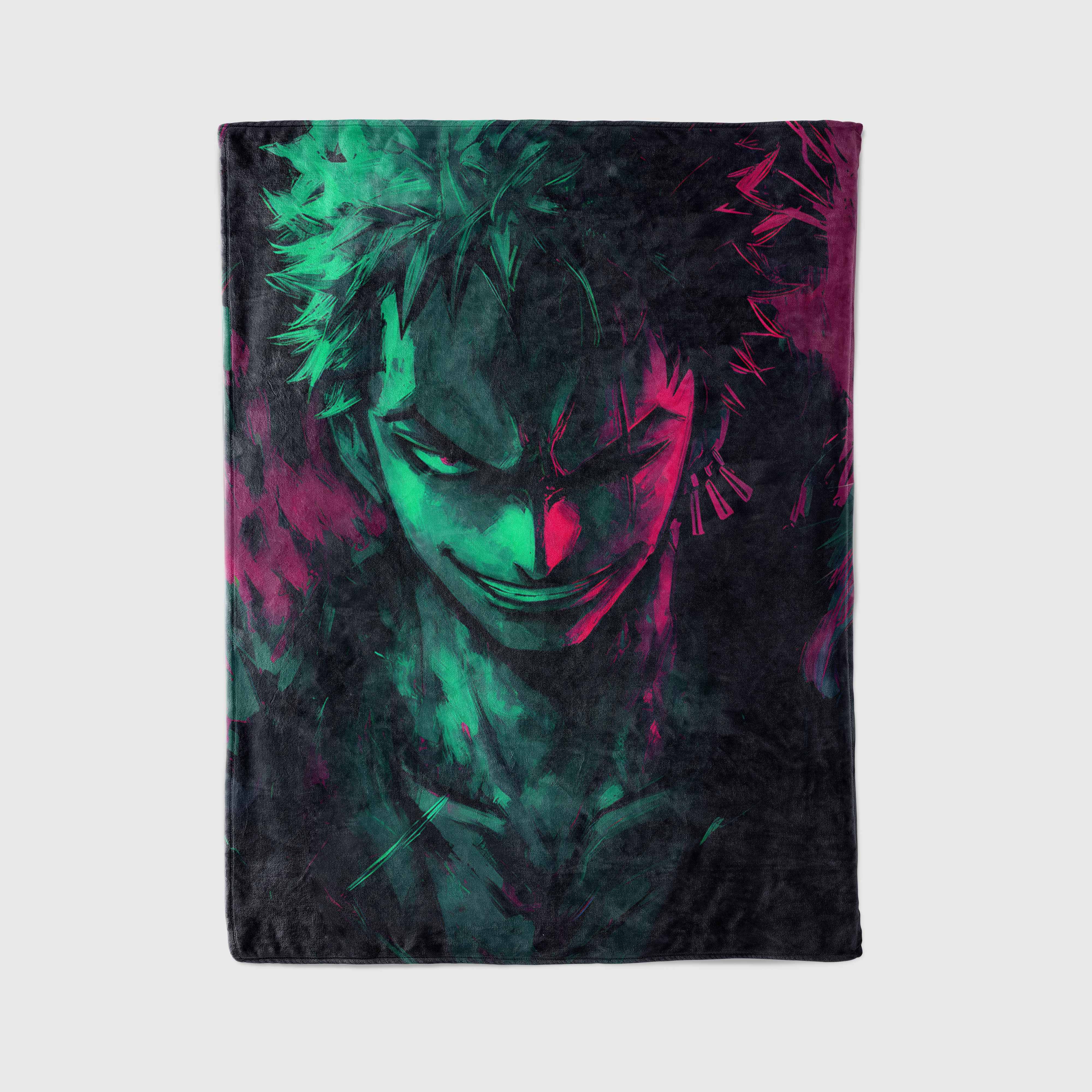 Gaming room with anime tapestry as backdrop